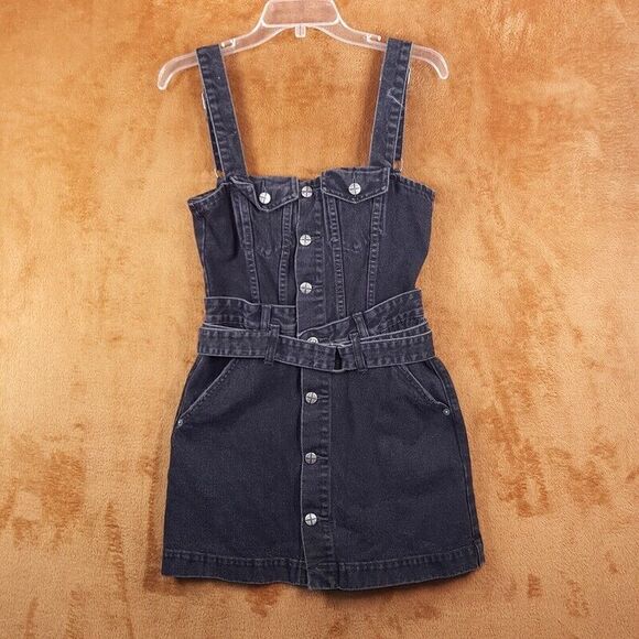 KSUBI Jean Dress Womens Small Black Wash Denim Button Up Sleeveless DEEJAY - Picture 1 of 10
